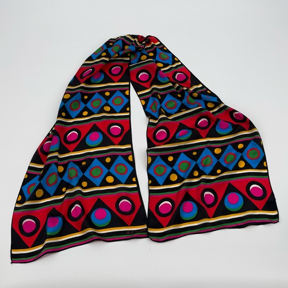 Vintage ECHO Silk Scarf Bold Memphis Geometric Print Colorful MCM Style in Multi